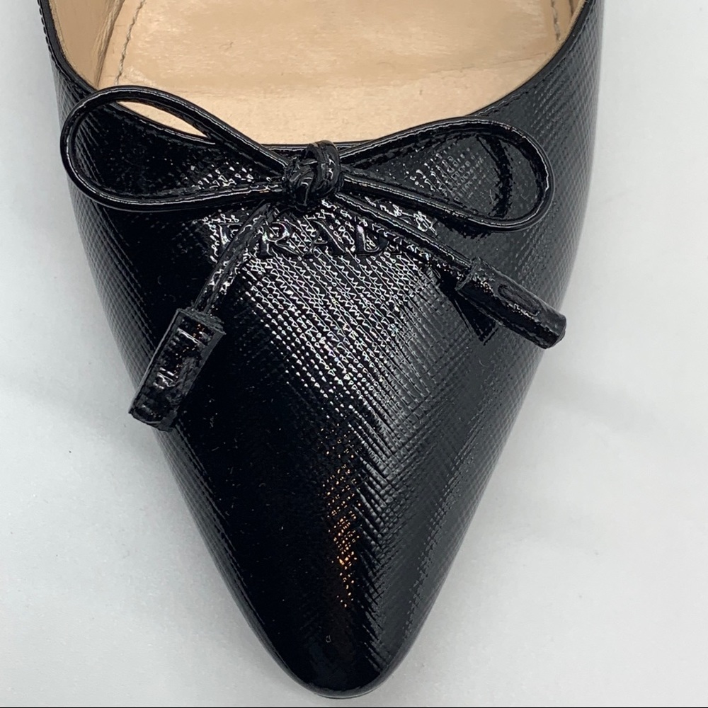Vestaire - Prada Saffiano Bow Logo Pointed Ballet Flats - Picture 14 of 14
